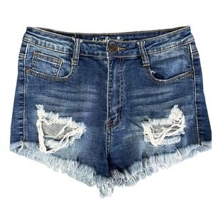 Machine Jeans Womens High Waisted Distressed Denim Cut Off Shorts Medium Wash 9